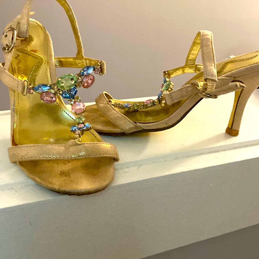 A bit worn; beautiful gem sandals